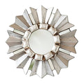 Small Round Wall Mirror with Silver Leaf Frame 6in -Peruvian Sun Design - Handmade Wood Hanging Mirror Decor