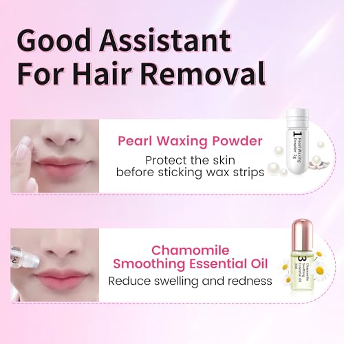 Beauty7 Sensitive Lip Wax Strips, Facial Wax Strips, Face Hair Removal, 20 pcs with Pearl Powder Essential Oil Waxing Strip, for Sensitive Skin Types Women