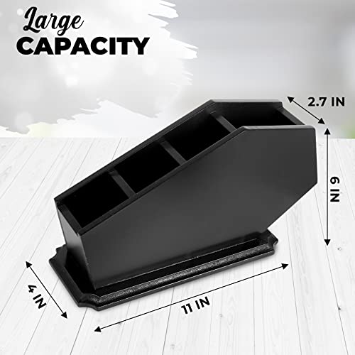 Coffin Brush Holder - Gothic Wooden Makeup Organizer for Vanity - Spooky Halloween Decor for Bathroom, Living Room or Bedroom - Witchy Gifts for Women -Black - 11x6x4 Inches