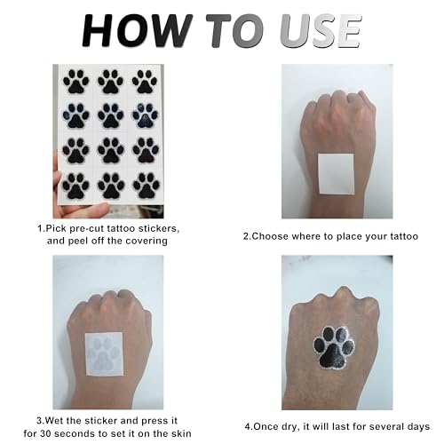 Glitter Paw Temporary Tattoos ? 360 Pre?Cut Paw Prints (30 Sheets), 6 Colors w/Silver Outline ? Party & Event Favors, Cheer & Pet Activities