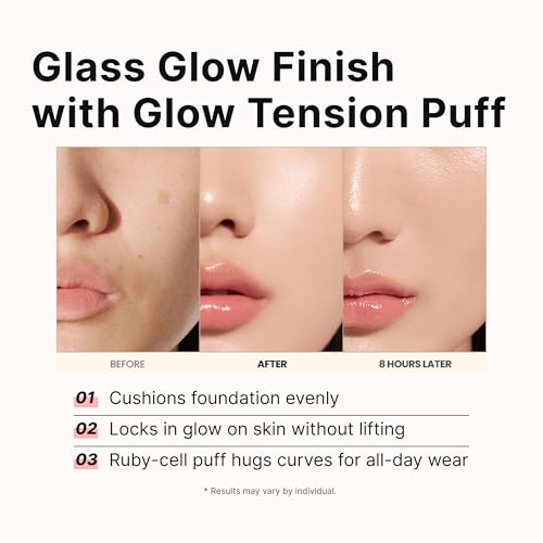THE TOOL LAB Long-lasting Glow Tension Puff 4P Set, Rubycell Cushion Foundation Puffs for Moisturizing Coverage, Liquid Foundation Makeup Sponges, Korean Makeup (4P, 2.1 inch, Round)