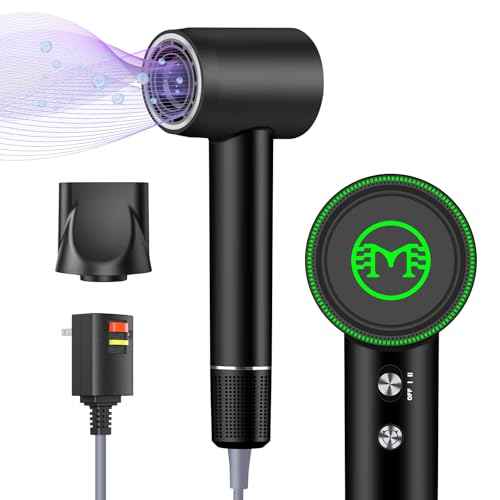 Hair Dryer - 110000 RPM High-Speed Brushless Motor Negative Ionic Blow Dryer for Fast Drying,Low Noise Thermo-Control Hair Dryer with Nozzle with Tri-Colour LED Light Ring, for Home and Travel