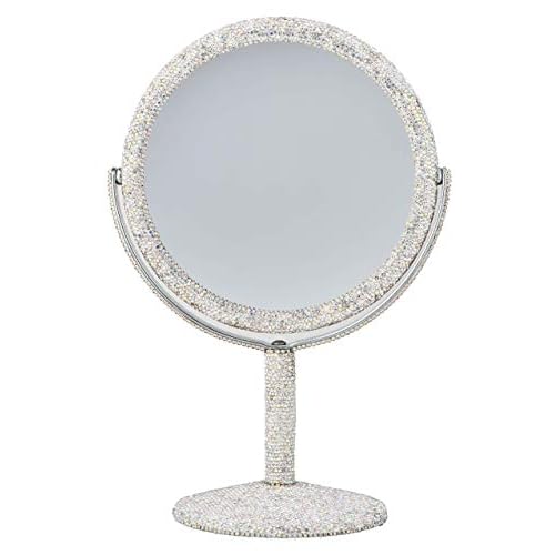 TISHAA Bling Makeup Vanity Mirror - Luxury Stand Double Sided Mirror Crystal Rhinestone Portable Desk Bathroom Bedroom (2X Magnification)