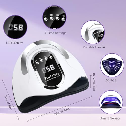 Wisdompark UV LED Nail Lamp 280W, UV Light for Gel Nails with 66Pcs Lamp Beads and Automatic Sensor/4 Timer Settings Professional Nail Dryer for Gel Polish Manicure Art Tools for Home Salon