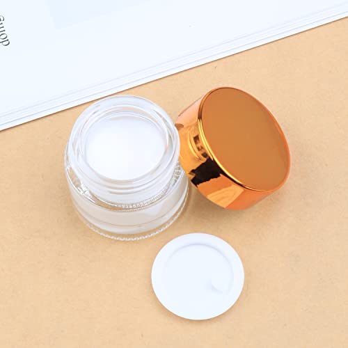 Wresty 10 Gram Glass Cosmetic Containers 19 Packs Round Sample Jars Cosmetic Cream Bottles Makeup Pots Container Vials (gold lids)