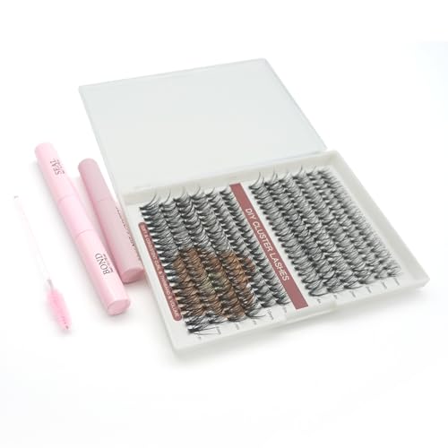 DIY Individual Eyelash Extensions Kit - Includes 10 Rows of Lashes, Pink Portable Storage Case for Home or Salon Use