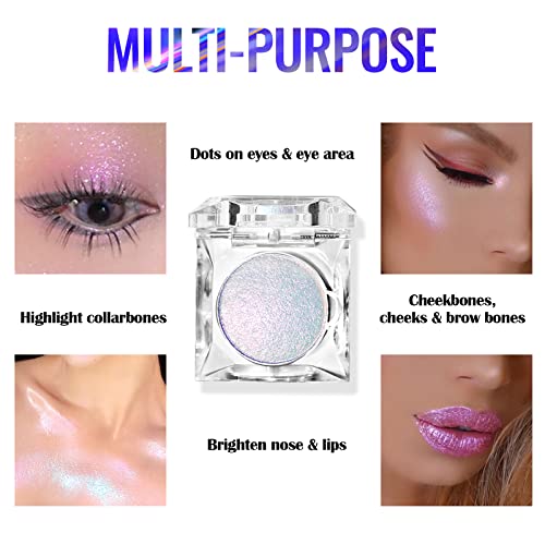Purple Pink Shimmer Glitter Highlighter Contour Palette, Chameleon Face Illuminator Highlighter Powder, Diamond Glow Sparkle Highlight Makeup Face Body Cheek, 03# Purple Pink
