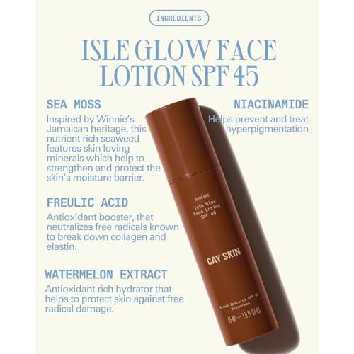 Cay Skin Isle Glow Face Moisturizer SPF 45 ? Illuminating Moisturizer, Broad Spectrum Sunscreen + Makeup Primer ? Lightweight, Pearlescent Formula with Radiant Finish for All Skin Types ? 2-Pk, 1.5 oz