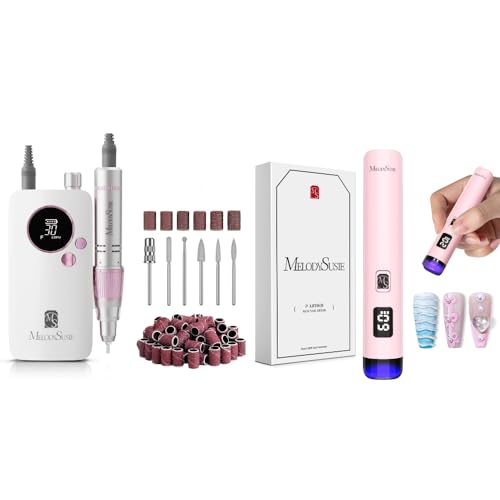 MelodySusie Portable Nail Drill 30000 RPM SC320F with Handheld UV Light for Gel Nails ART01R