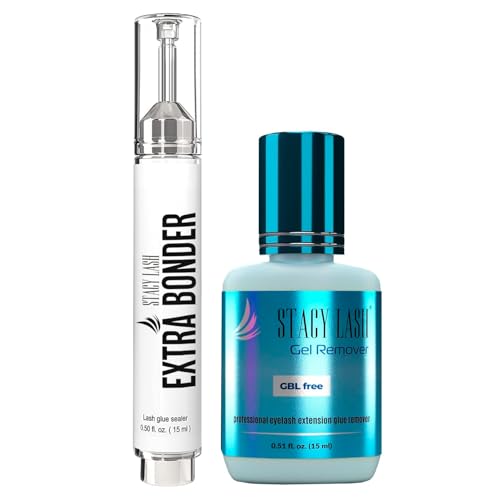 Extra Bonder for Lash Extensions 15ml + Gel Remover 15ml - Stacy Lash/Eyelash Extension Sealer/Reduces Lash Extension Glue Fumes/GBL Free/Lash Adhesive Dissolution time - 60 Sec/Pleasant Smell