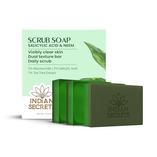 Scrub Soap with Salicylic Acid & Neem ? Exfoliating Body & Face Soap ? Enriched with Niacinamide, Tea Tree Extract, Neem, Salicylic Acid Pack of 3 (110g/3.88Oz each)