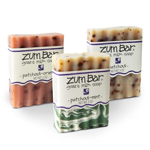 Zum Indigo Wild Goat's Milk Soap Bar - Bar Soap for Hands & Body Made with Essential Oils - 3 oz - Patchouli Blends (3 Pack)