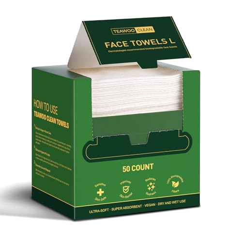 Face Towels Disposable (50Ct), 100% Viscose Fiber Double-Sided Facial Towelettes, Soft Thick Lint-Free Makeup Remover Wipes for Sensitive Skin, Home & Travel