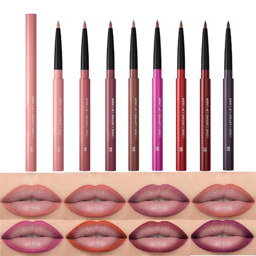 8Pcs Gel Lip Liner Pencil Set for Women, Matte Long Lasting LipLiner Lipstick 24 Hour, High Pigmented Lips Makeup Retractable Liners Waterproof Smudge Proof, Vegan & Cruelty-Free