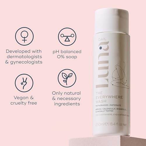 Luna Daily Intimate Feminine Wash, Coconut & Lactic Acid Formula | pH-Balanced Body Wash for Women |Nourishing Cleanser for Pregnancy, Postpartum & Sensitive Skin | Gentle & Maternity-Safe, 50ml