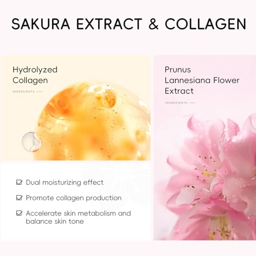 Collagen Face Mask Sheet, 10Pcs Sakura Deep Collagen Anti Wrinkle Lifting Mask, Deep Moisture, Shirnk Pore, Improves Rough Skin, Overnight Hydrogel Collagen Mask Reduce Fine Line, Firm Skin