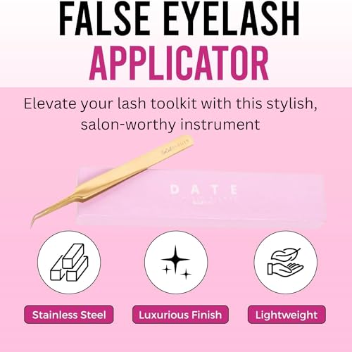 Date Classic Pickup Lash Tweezer by SoCal Beauty | Precision Gold Eyelash Tweezer for Eyelash Extensions, Hand-Tested with 1mm Guide ? Ideal Lash Tweezer for Eyelash Extension