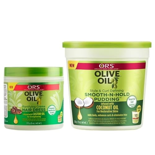 ORS Olive Oil Fortifying Cr?me Hair Dress Olive Oil Style and Curl Smooth-N-Hold Pudding - Bundle