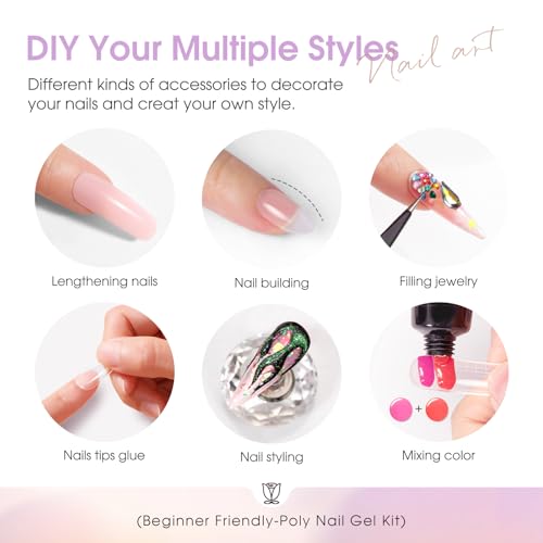 ROSALIND 38 Colors Poly Nail Gel Kit with Mini Nail Lamp Clear Neon Poly Nail Gel Starter Kit for Beginners Halloween All Seasons Classic Colors with Everything