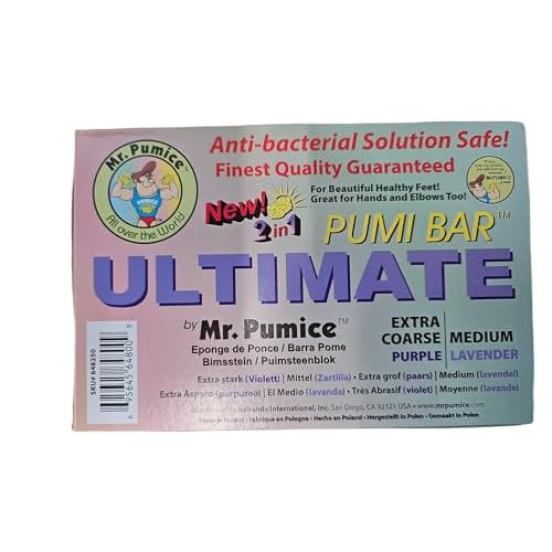 Mr. Pumice Ultimate PUMI Bar: 2-in-1 Dual-Grit (Medium + Coarse) Callus Remover, Pedicure Stone & Ped File Scrubber for Smooth Feet and Heels, (12-Count Display Box)