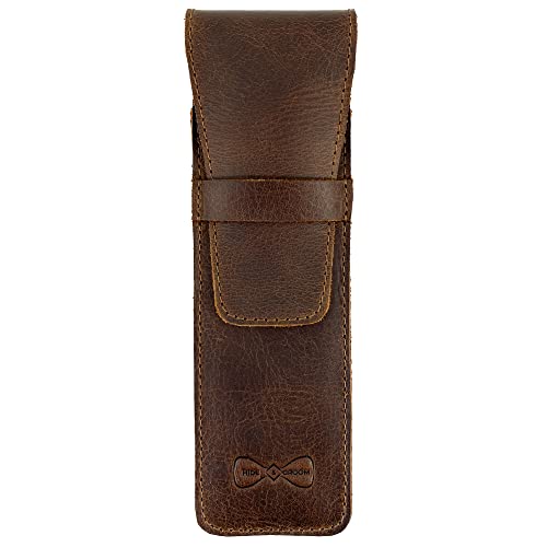 Hide & Groom, Razor Case Handmade from Full Grain Leather - Protector Case, Barber Razor Sheath, Shaving Accessories, Personal Care Essentials - Bourbon Brown