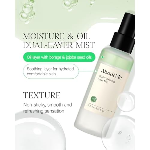 About Me SOOP Calming Bi-Phase Aqua Mist ? 80.4% Jeju Cypress Water Fine Mist Face Spray, 2-Layer Hydrating Spray with Centella & Tea Tree, Vegan Makeup Setting Spray for All Skin Types, 4.23 fl oz