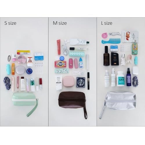 Soft Square Pouch | Lightweight Nylon Cosmetic & Accessory Bag with Strap | 3 Sizes 3 Colors (Brown, S+M+L SET (3 Pcs))