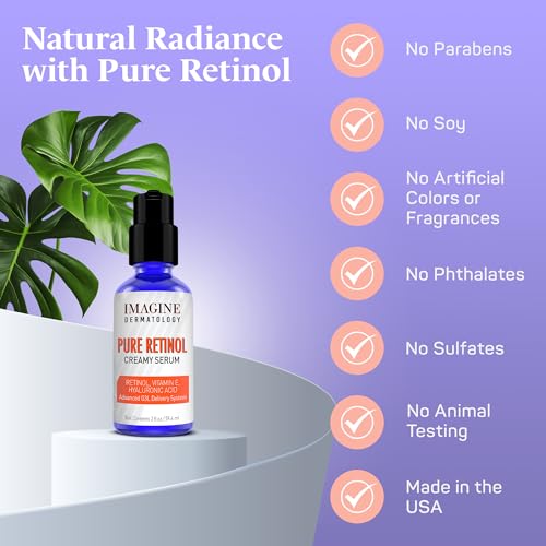 Pure Retinol Creamy Serum LARGE 2oz with Hyaluronic Acid and Vitamin E | Pure Retinol Serum For Face - Unmatched G3L Delivery System - Moisturizer | Made in USA - 2 fl oz/59.4 ml