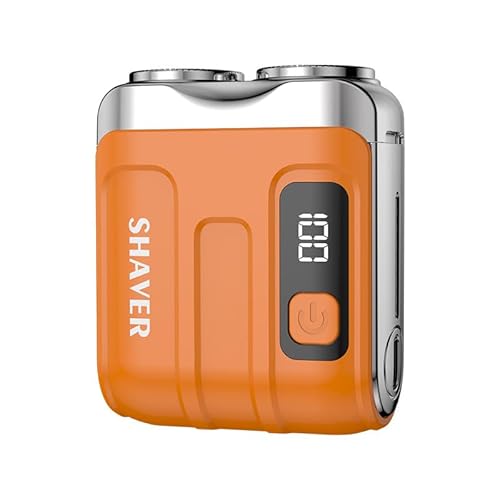 MINI Men's Electric Shaver, Digital Display for Car Use, Wireless Charging, Long Battery Life, Wet/Dry Shaving, Portable Shaver, Light Orange