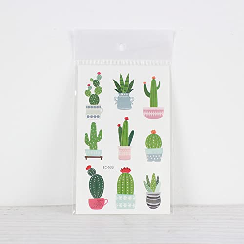 6 sheets Waterproof Temporary Tattoo Stickers for Kids Children Cute Finger Wrist Cactus Potted Flower for Grils Boys