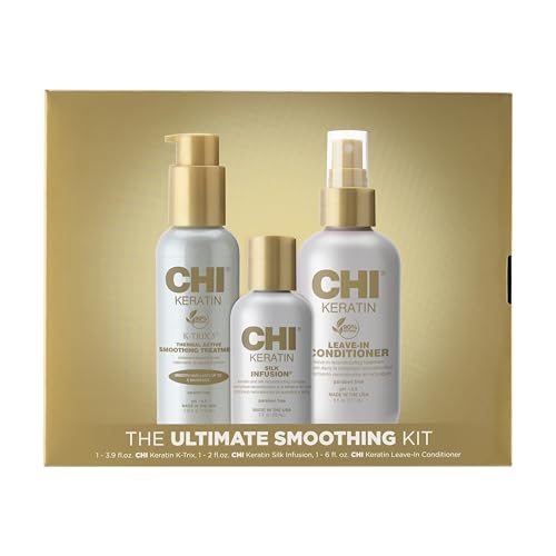 CHI Ultimate Smoothing Gift Kit, 2 Oz Keratin Silk Infusion, 3.92 Oz K-Trix & 2.26 Oz Leave-In Conditioner, Sulfate, Paraben, & Cruelty-Free (3 Items)