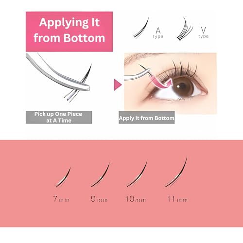 D-UP Individual Lash Extension, Quick Natural Volume False Eyelash Cluster, 120pc, 7mm/9mm/10mm/11mm, Japanese A Type Length Clear Bands, 03 Black