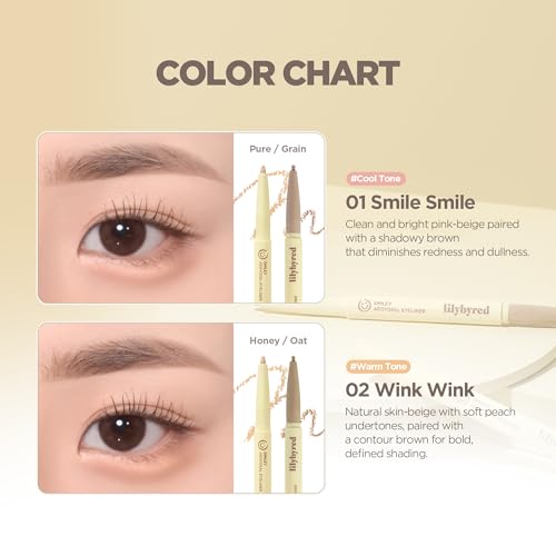 lilybyred Smiley Aegyosal Eyeliner | Korean Aegyosal Highlighter & Contour Pencil, 3-in-1 Multi-Use for Under-Eye, Brows & Lips, 3mm Round & 2mm Flat Tips, Air-Fit Formula, 0.011 oz. (01 Smile Smile)