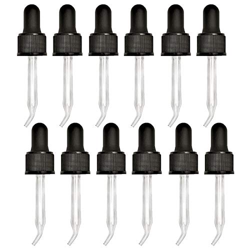 Essential Oil Dropper Tops for 15ml Bottles ? 6?Pack Bent Glass & Rubber Bulbs ? Fits Standard Boston Round (18/415) ? Leak?Proof, Reusable, Perfect for Thicker Oils & DIY Use