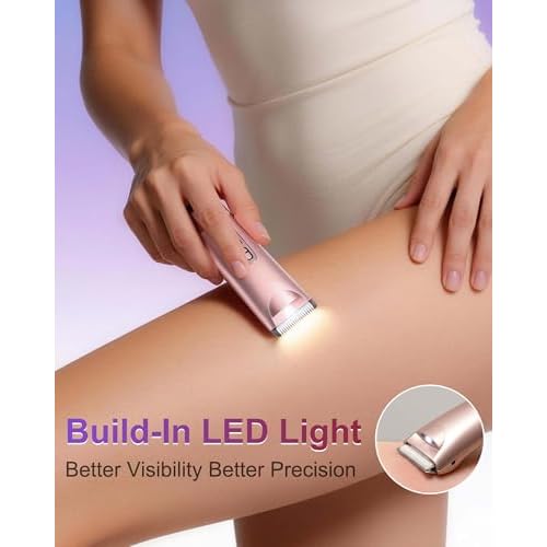 Bikini Trimmer for Women- LED Light Electric Razors for Women for for Face, Bikini, Body, Leg, USB Rechargeable Facial Hair Removal, IPX7 Waterproof Electric Shaver, Painless & Flawless