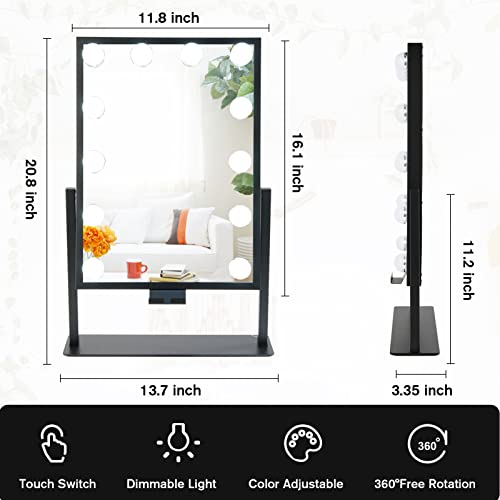 TOPMILO Lighted Makeup Mirror, Vanity Mirror with Lights, Hollywood Vanity Mirror with 9 Dimmable Bulbs Lights, 3 Lighting Modes, Detachable 10X Magnification Mirror, Smart Touch Control, 360¡ÆRotation