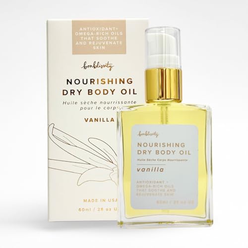 Bonblissity Nourishing Body Oils for Women, 2oz Travel Size - Vanilla Scented Body Oil, Non-Greasy Non-Comedogenic, Vitamin E Hydrating Moisturizer for Men and Women with Dry or Sensitive Skin