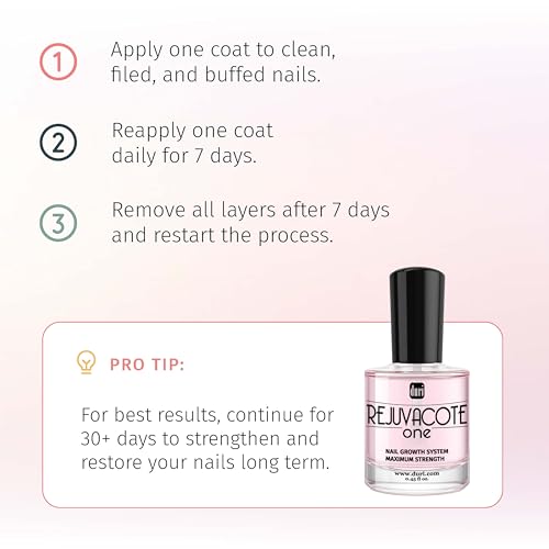 duri Rejuvacote 1 Nail Growth System - Original Maximum Strength Formula - Nail Strengthener and Nail Growth - Base and Top Coat - Pack of 2-0.45 fl. oz.