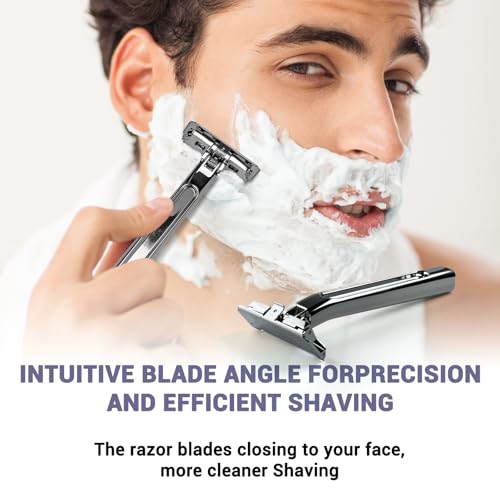 Adjustable 2-Blade Safety Razor Set with Magnetic Head for Men Women - with 10 Blades, Shave Brush - Precision Shaving, Reusable & Plastic-Free Shaver, for Beard, Head, Leg Shaving