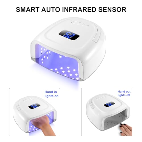 UV LED Nail Lamp,60W Professional Rechargeable UV LED Nail Dryer for Gel Nail Polish Dryer Fast Curing Lamp, 4 Timer Settings Gel Nail Lights for Auto Sensor Nail Machine (White)