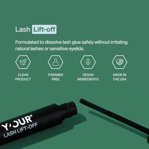 Y'OUR Powerful Eye Lash Lift-Off: Falsies & Wisps Extensions Remover; False Individual Lashes Bond Seal & Cluster Glue Cleanser. Easy, with Mascara Wand. DIY At Home, Gifts for Women