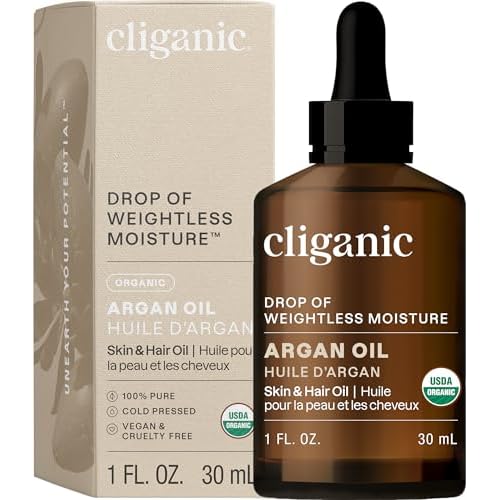 Cliganic Organic Argan Oil, 100% Pure (1oz) - for Hair, Face & Skin | Cold Pressed Carrier Oil