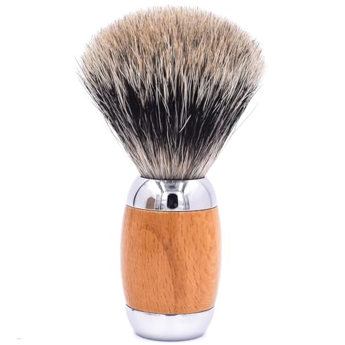 Taconic Shave's 3-Band Pure Badger Luxury Shaving Brush ? Deluxe Beechwood and Chrome Handle - Shaving Stand Included