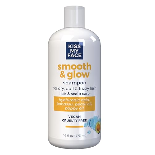 Kiss My Face Smooth & Glow Shampoo, For Dry and Frizzy Hair, Hair and Scalp Care, Hyaluronic Acid, Vegan and Cruelty Free, 16 Fl Oz