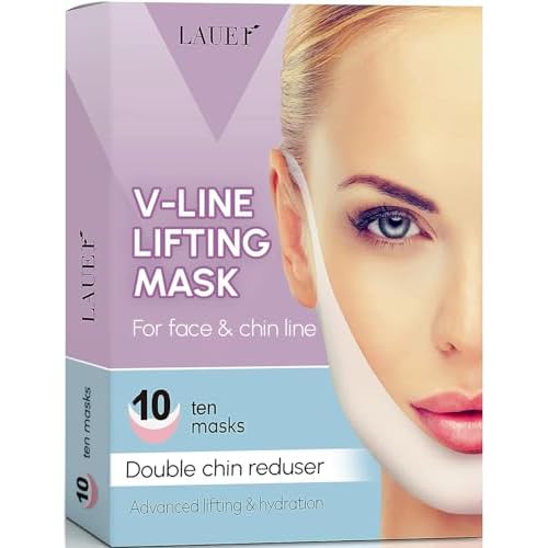 V Shaped Slimming Face Mask Double Chin Reducer V Line Lifting Mask Neck Lift Tape Face Slimmer Patch Chin Strap For Women Jawline Sculptor For Firming and Tightening Skin 10 and 25 Masks Bundle
