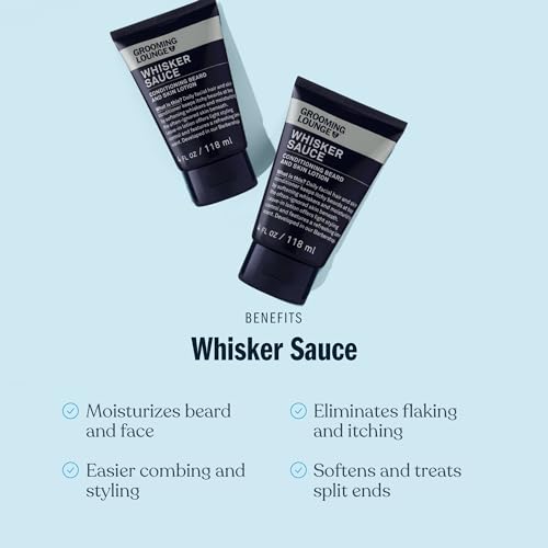Grooming Lounge Whisker Sauce Beard Conditioner - Conditioning Beard and Skin Lotion - Eliminates Itching and Flaking - Enables Easy Combing and Styling - No Parabens - Cruelty Free - 4 oz