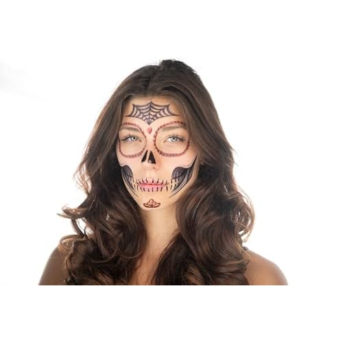 2 x La Catrina Face Halloween Temporary Tattoo, Dia de los Muertos
