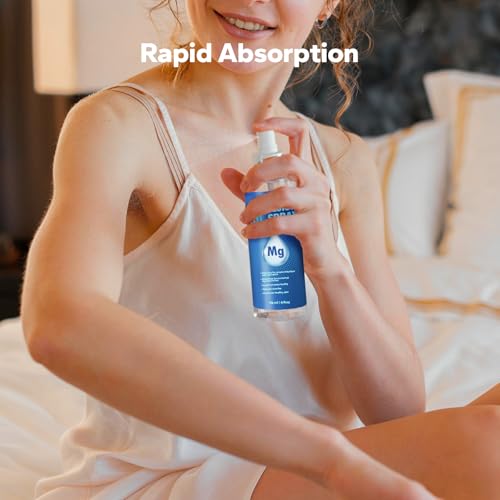 Pure Magnesium Oil Spray (4 Fl Oz), Magnesium Oil for Feet, Natural Ingredient in Glass Bottle, Fast-Absorbing Mist for Feet & Skin