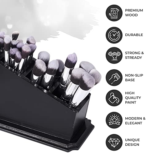 Coffin Brush Holder - Gothic Wooden Makeup Organizer for Vanity - Spooky Halloween Decor for Bathroom, Living Room or Bedroom - Witchy Gifts for Women -Black - 11x6x4 Inches