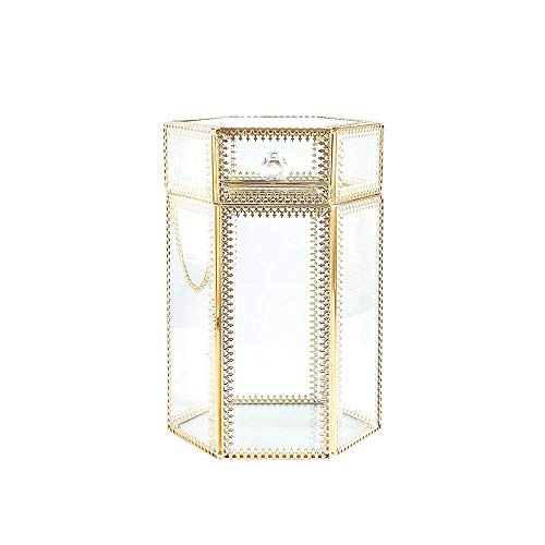 L-Lei Makeup Brush Holder with Lid,Clear Glass Makeup Brush Organizer Gold Makeup Brush Holder with Free White Pearls